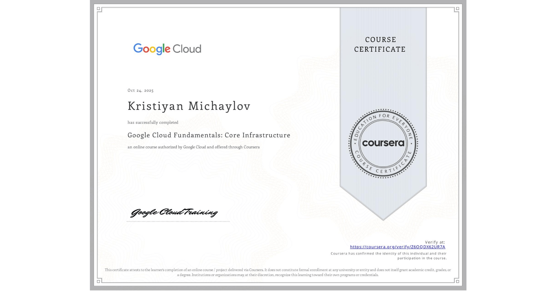 Google Cloud Fundamentals Core Infrastructure